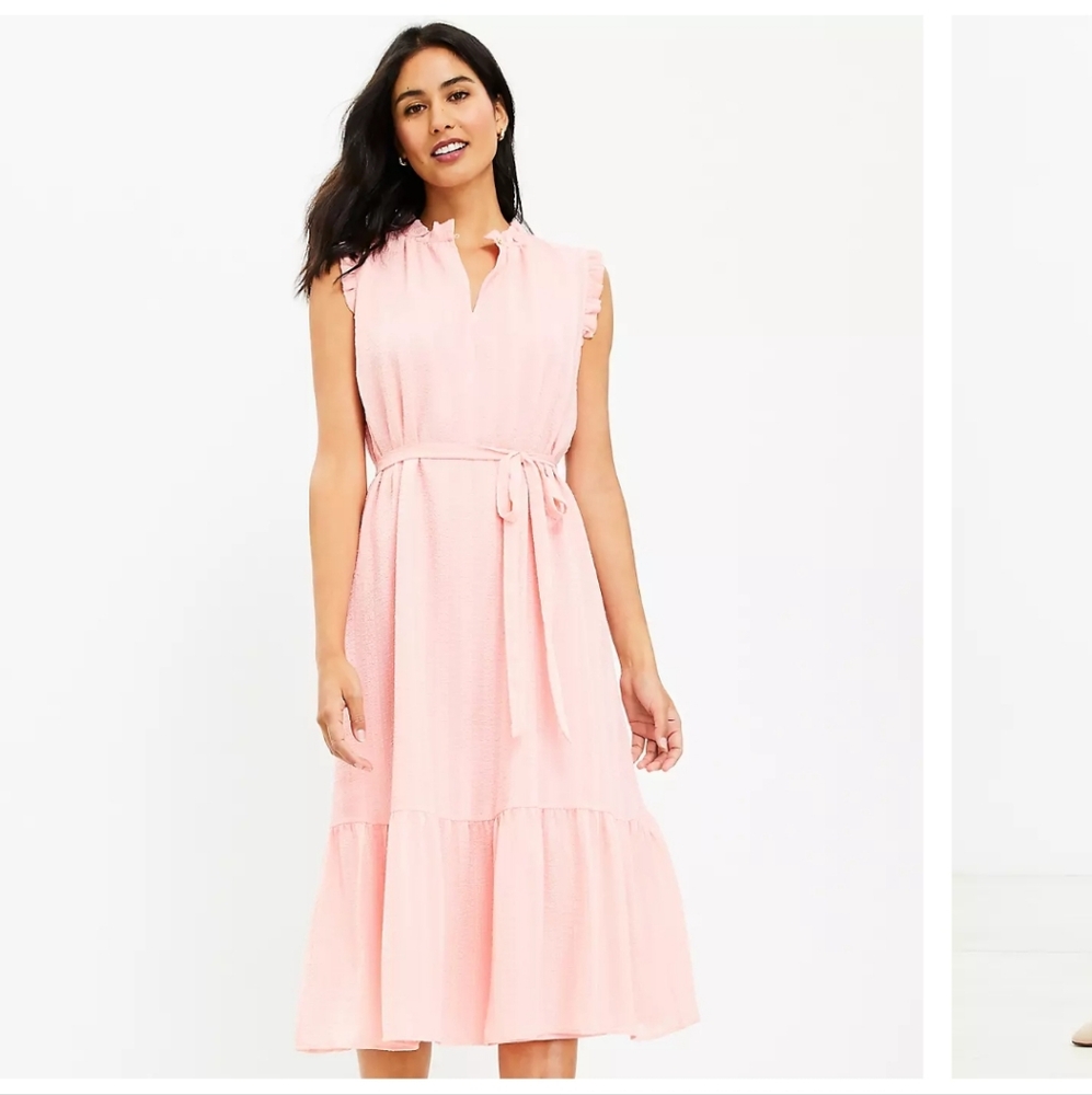 LOFT Ruffle Sleeveless Midi Dress